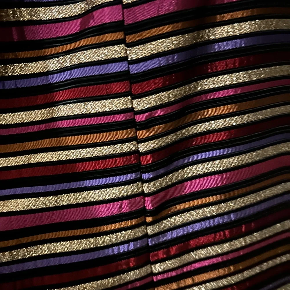 Black Long Dress with Multicolor Metallic Striped Details‎